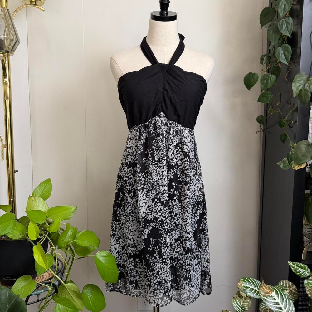 Express Womens Large Black White Floral Halter Dress Flowy Summer Party Modified